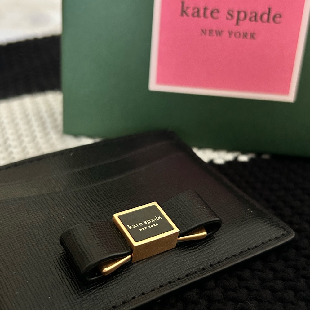 Kate Spade Black Bow Morgan Embellished Leather Card Holder - Picture 5 of 8